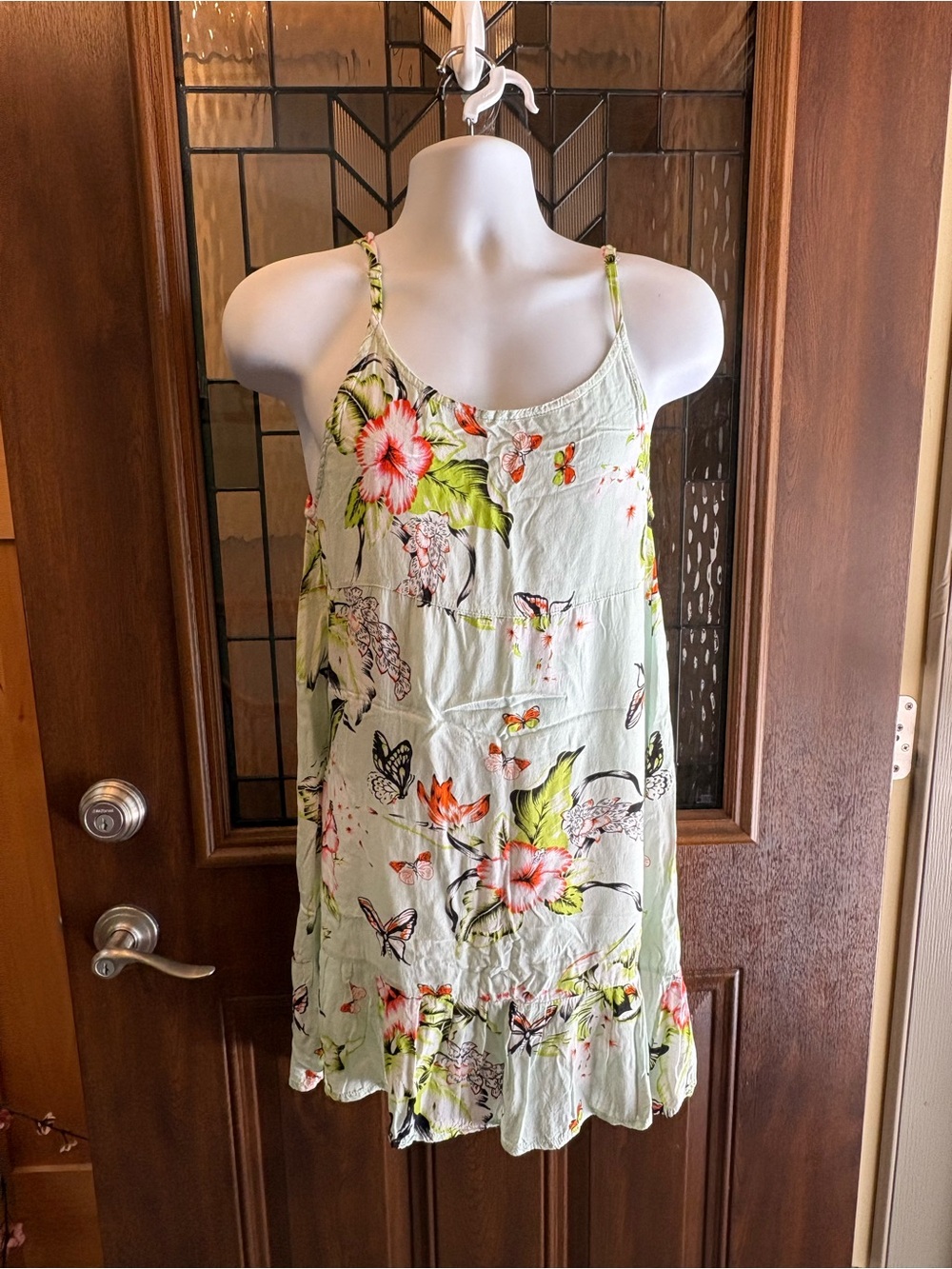 Floral Tie-Strap Mini Dress in Light Green